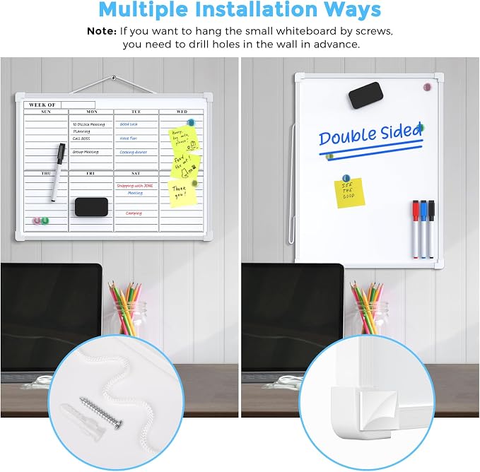 MaxGear Weekly Calendar Dry Erase Board for Wall, 16"x12", White Frame | Double-Sided, Hanging Small White Board, Portable Whiteboard for Planning, Drawing, Memo, to Do List, Home, Kitchen, Office