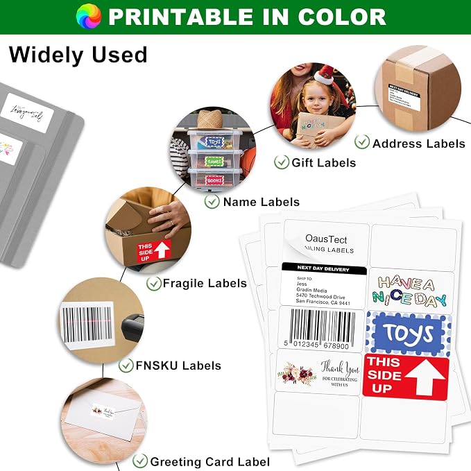 2x4 Shipping Address Labels, 500 Matte Printable Sticker Labels for Mailing Labels, Fragile Stickers, Product Sticker Making, 8.5 x 11 Label Paper for Lase Inkjet Printer, 10 Up Per Sheet, 50 Sheets