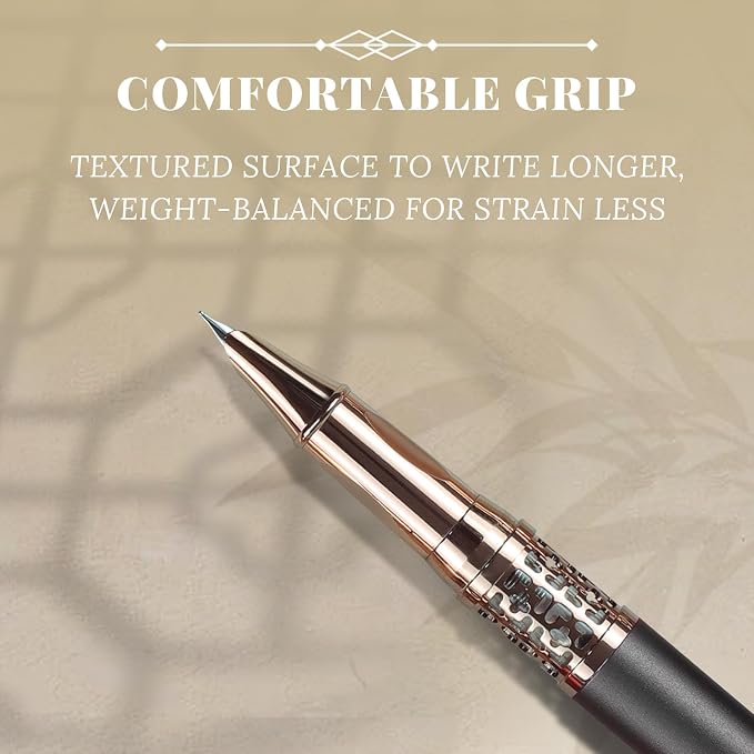YUNCHUN Refillable Fountain Pen Fine Nib, Fancy Ink Pen with 10 Black & 10 Blue Ink Refills Cartridges, Cool Ink Pens for Writing, Business Metal, Best Gift Set for Men & Women, Blcak