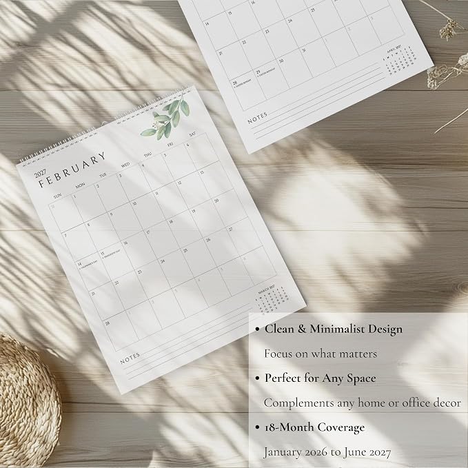 Vertical Greenery Wall Calendar 2026-2027, 18 Months Calendar for Wall (January 2026 to June 2027) 11x13.5 Inches Calendar with Spiral Twin-Wire Binding