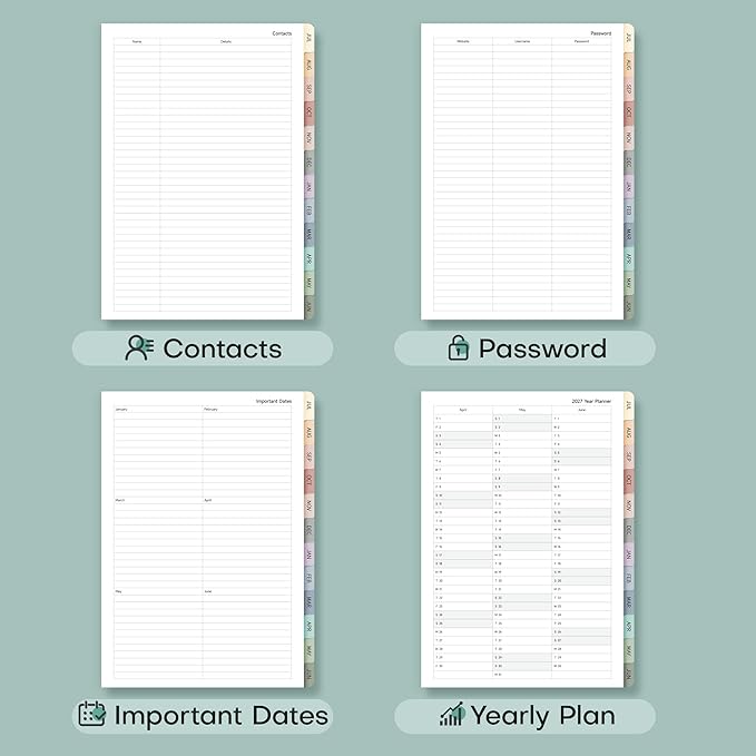 Planner 2026-2027 Monthly and Weekly Academic Planner July 2026 - June 2027, Linen Hardcover Agenda 2026-2027 Calendar Daily Planner for Student Teacher with Monthly Tabs, 7.3" x 10", Dark Green