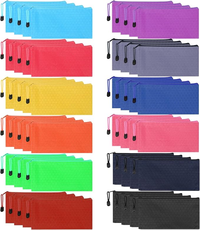 YOPCDJ 48pcs Pencil Pouch Bulk,Zipper Pouches,Waterproof Pencil Bags, Small Organizing Bags in 12 Colors for Classroom,Office Supplies Storage and Travel Accessories