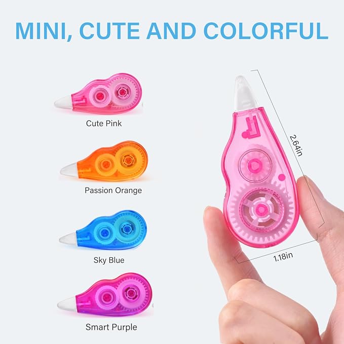 120-Pack Correction Tape, 13.12ft, Easy to Use Mini Correction Tape, Dry Instant Tear-Resistant and Silent, School Office Supplies, Multicolor