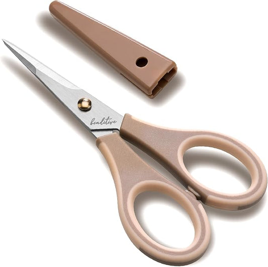 Beaditive Precision Craft Scissors - Ultra Sharp Stainless Steel Blades & Non-Slip TPR Handles - Adult & Kid Scrapbooking Scissors With Safety Cap For Home, Office, School (Milk Tea)