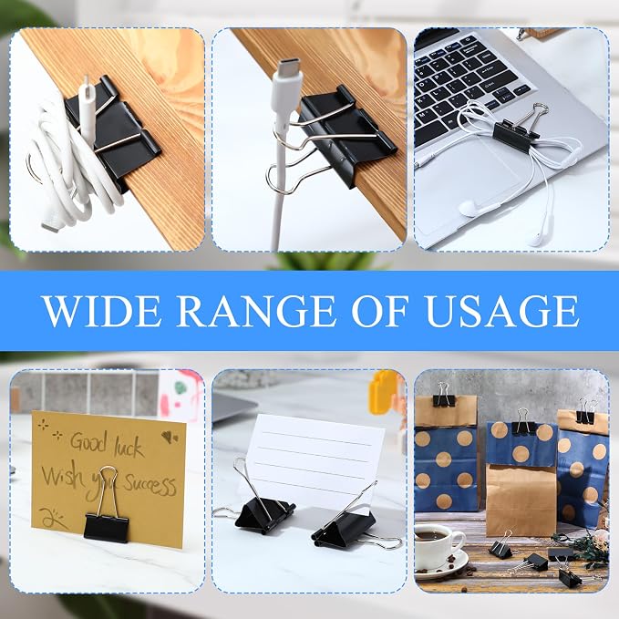 Jetec 100 Pcs Black Binder Clips 1.6 Inch Large Paper Clamps Metal Paper Clips for Teachers Students Classroom Business Office and School Office Supplies
