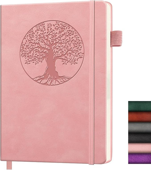Lined Journal Notebook, A5 Leather Vintage Journals for Writing, 288 Pages College Ruled Notepad for Women Men, Vegan Leather Daily Notebook for Work, School, Travel, Note Taking(Tree of Life, Pink)