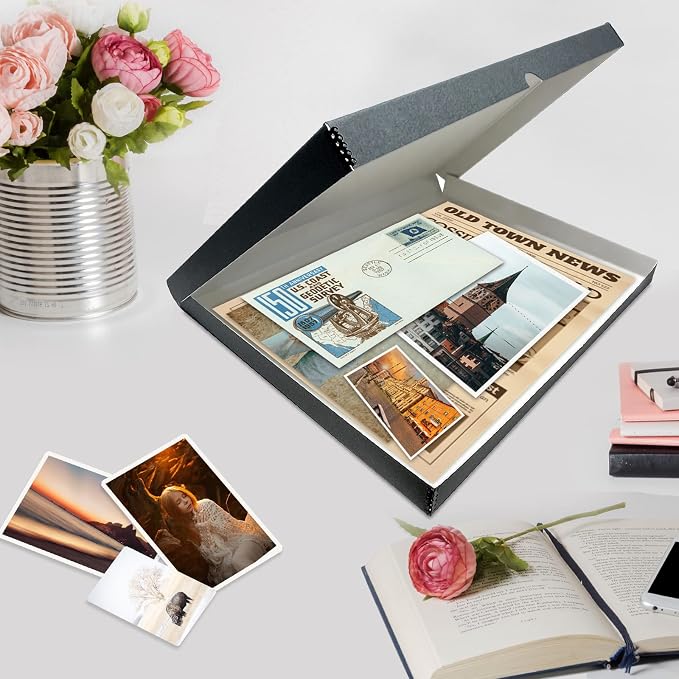 Lineco Clamshell Archival Storage Box, 23.5x30.5x1.75 Inch, Gray | Acid-Free with Metal Edge Boxboard, Organize and Store Photos Documents Cards Negatives Magazine Prints Family Records DIY