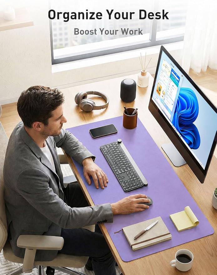 Aothia Faux Leather Desk Mat (Light Purple, 48" x 17") | Creates A Clean, Organized Workspace With One Surface For Your Keyboard, Laptop And Mouse