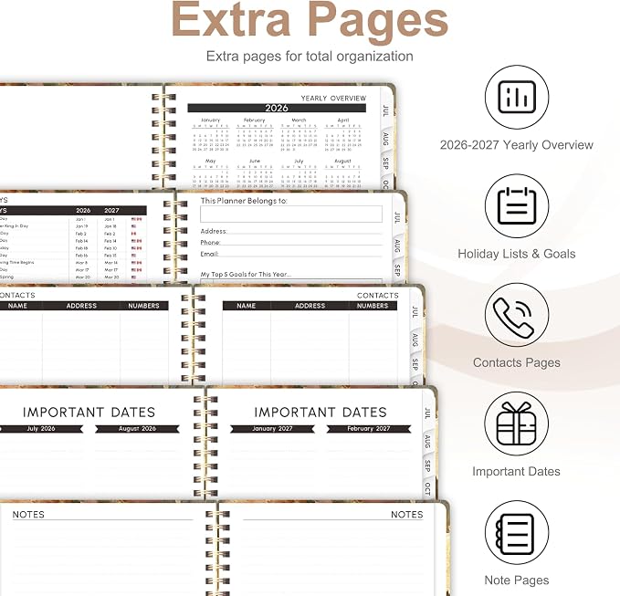Planner 2026-2027, Weekly and Monthly Academic Year Calendar Planner, July 2026 - June 2027, Daily Agenda Book for Office School Supplies, A5(6.3'' x 8.5'')
