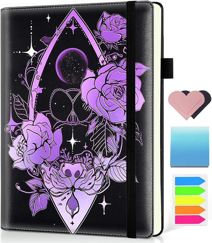 Hardcover Executive Notebooks, A5 PU Leather Lined Journal Notebook, 200 Pages Thick Paper Subject Notebooks for School,Work,Home Writing Business Notebook, Diary Book ， Purple Flower