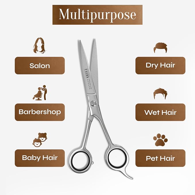 Facón Hair Cutting Scissors - Professional Hair Scissors 6.5 Inch Razor Edge Barber Shears Salon Hair Cutting Shears - Japanese Stainless Steel - Precision Cutting Premium Shears for Men, Women & Kids