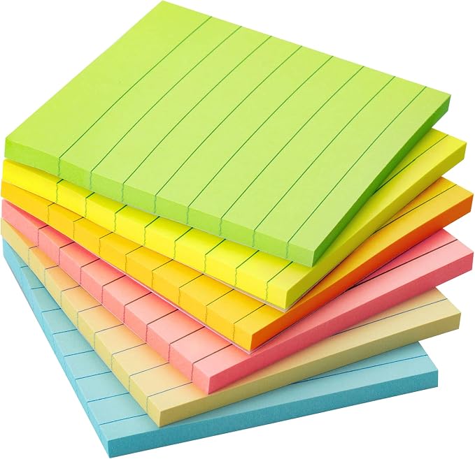 Mr. Pen- Lined Sticky Notes, 3" x 3", 6 Pads, 45 Sheets/Pad | Sticky Notes with Lines, Ruled Post Stickies, Memo Pads, Self-Stick Note Pad for Office, School, Home, Study & Organization