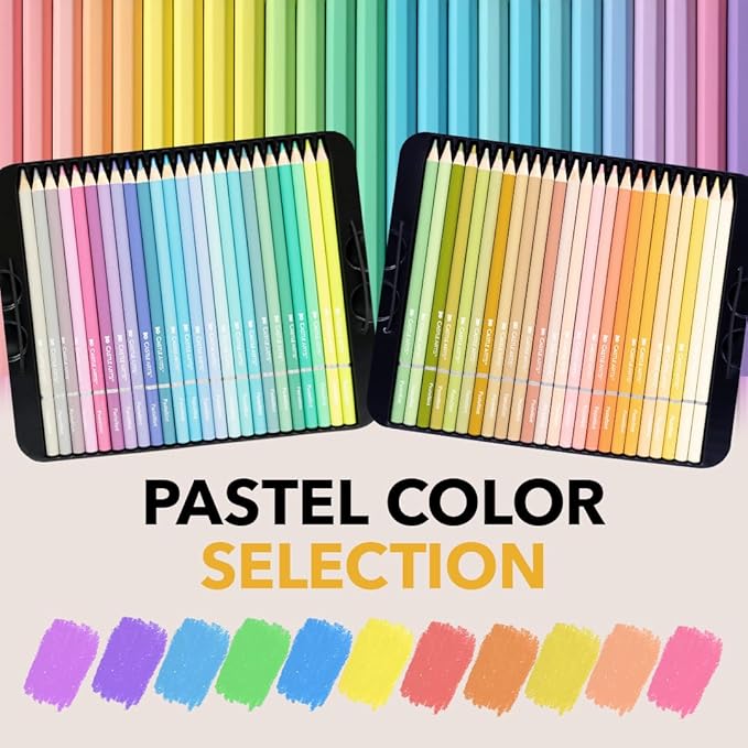 Castle Art Supplies Pasteltint Colored Pencils Tin Set | 48 Colors in Softer, Sumptuous Tones | for Professional and Adult Artists |Presented in Tin Case