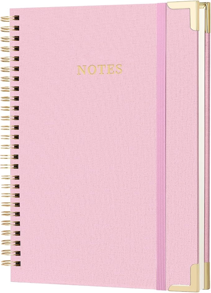 A4 Large Spiral Notebook Journal, (8.5×11'') 100 Pages Sheets Linen Hardcover College Ruled Journaling For Work & Note Taking Thick Spiral Journal For Writing Daily Journal For Women & Men- Pink