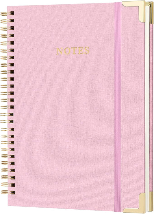A4 Large Spiral Notebook Journal, (8.5×11'') 100 Pages Sheets Linen Hardcover College Ruled Journaling For Work & Note Taking Thick Spiral Journal For Writing Daily Journal For Women & Men- Pink