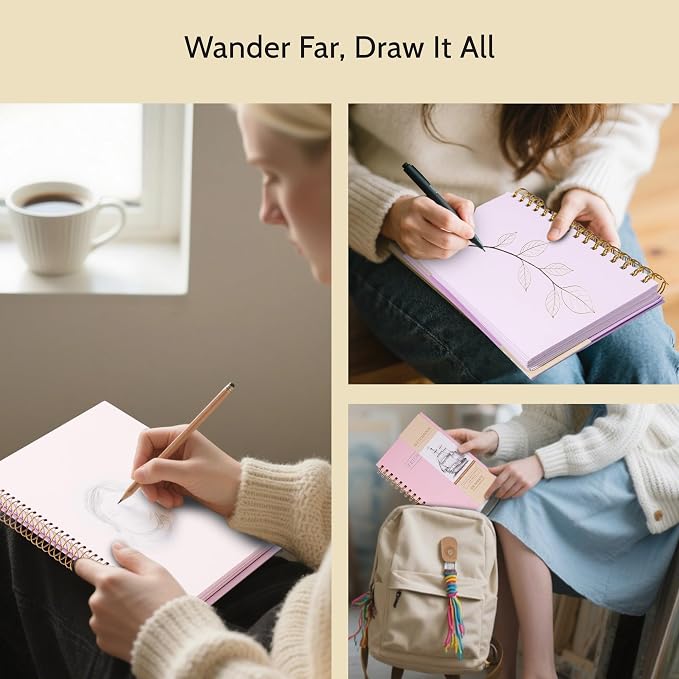 Yoment 5.5" x 8.5" Sketch Book Small Sketchbook for Drawing 100 Sheets Hardcover Spiral Sketch Pad for Kids(68lb/100gsm) Art Sketchbook Drawing Blank Paper Book for Beginner Artist with Pencil Pink