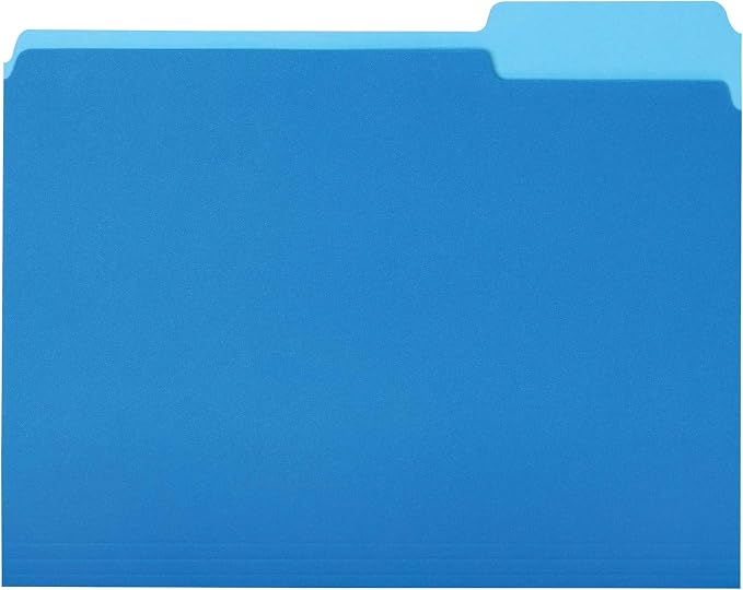 Amazon Basics File Folders for Organization,Letter Size,1/3 Cut Tab,Sturdy with Tabs for Organizing and Filing,Blue,(Pack of 360)
