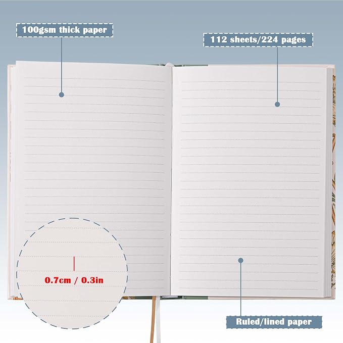 TIEFOSSI Aesthetic Lined Journal Notebook for Women Writing | A5 College Ruled Hardcover Notebook,100gsm 224 Pages-Thick Travel journals for writing ,for Work Organization, Note Taking