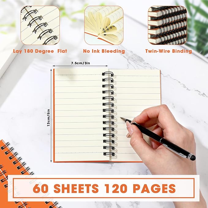 Jutom 6 Pcs Small Spiral Notebooks Memo Pads 3x5 Bulk Small Pocket Notepads Back to School Supplies Mini Notebook with Lined Mini Journals for Office & Work, 120 Pages (Orange)