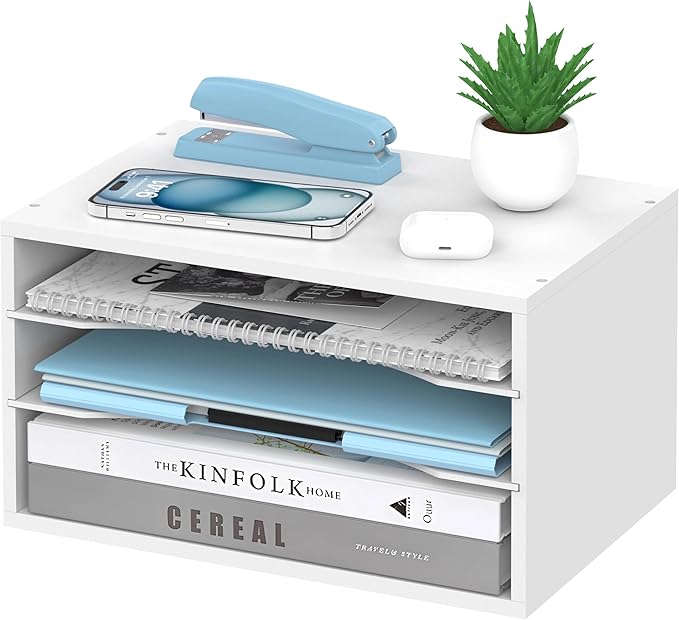 3-Tier Paper Organizer for Desk, Adjustable Mail Organizer, White | 3-Tier Paper Organizer and Mail Organizer for Desk with Adjustable Shelves for Letter Size Files Folders and Office Supplies