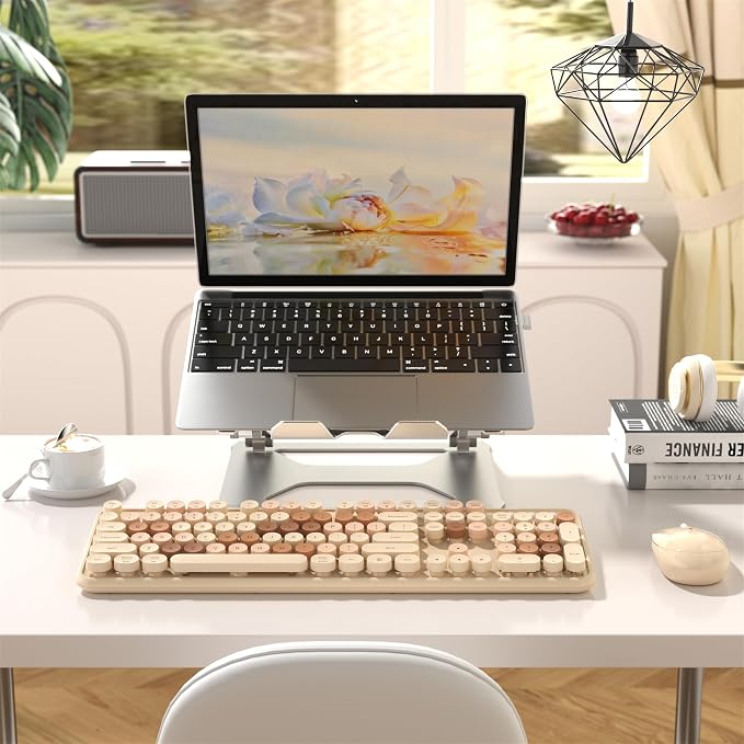 MPTOG Wireless Computer Keyboard and Mouse Combo (Milk-Tea Colorful) | Retro Round Typewriter Keycaps, Power Switch, Ergonomic Design, 2.4GHz Wireless for Windows, Mac, PC