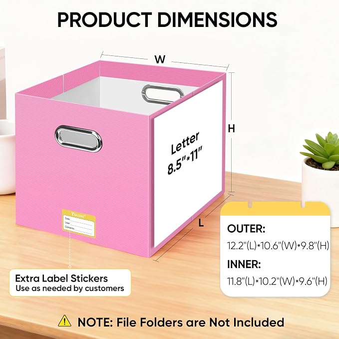 BALEINE File Organizer Box, Cardboard File Folder Organizer with Handle for Letter Size, Portable Collapsible Hanging Filing Box for Home Office Document Storage (8 Pack, Large Pink)