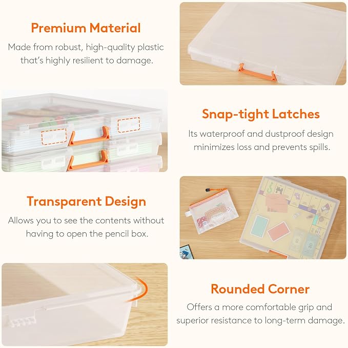 Lifewit 4 Pcs Board Game Storage Boxes, 12.2x10.6'' Paper Container with Secure Latch, Plastic Portable Organizer with Handle & Labels for File,Document, Puzzles, Cards, Art Supplies