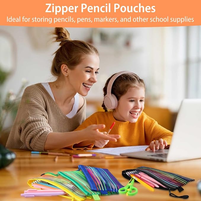 40 Pack 10 Colors Pencil Pouch Bulk Mesh Zipper Pouch Bags, Small Storage Bag for Operation Christmas Child Bulk Items, Multipurpose Pencil Case for School and Office Supplies, Travel Accessories