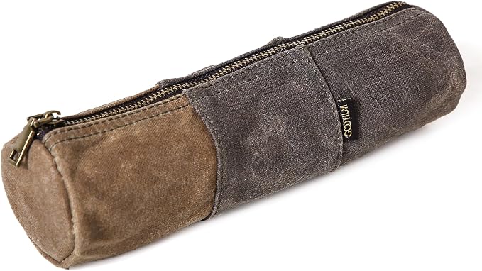 GOOTIUM Waxed Canvas Pencil Pouch - Vintage Zippered Stationery Organizer for Pens, Pencils, and Accessories Handmade Multi-Purpose Utility Case, Taupe