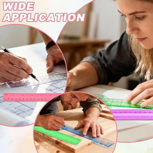 HARFINGTON 5pcs Plastic Rulers 12" (30cm) Clear Straight Ruler Measuring Tool Inches and Centimeters for Home Office Classrooms Drafting, Clear