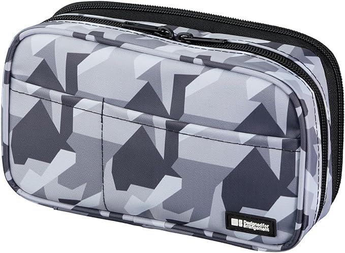 LIHIT LAB Large Capacity Double Zipper Pencil Case For School Office College, Big Capacity 6 Compartments Pencil Bag Holder Adults Teen Boys Girls, Travel Cosmetics Storage, Ice Gray Camo (A7555-135)