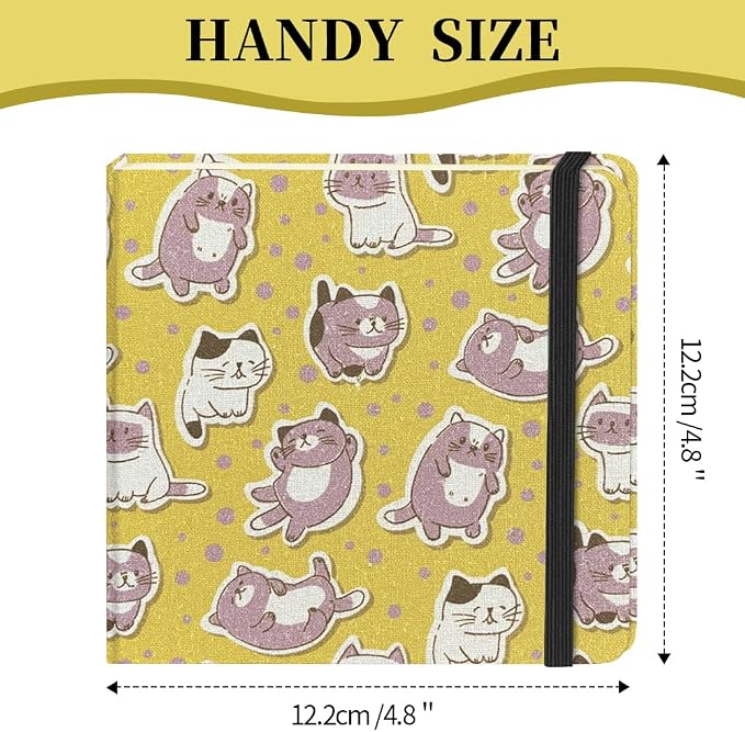 4.8" Square Pocket Sketch Book,Hardcover Art Sketchbook for Drawing Journal | Cloth Cover,80gsm Blank Paper,96Sheets,Lay-Flat,Portable Travel Creation Paint Diary Memo Planner,Dry Media.Yellow Cat