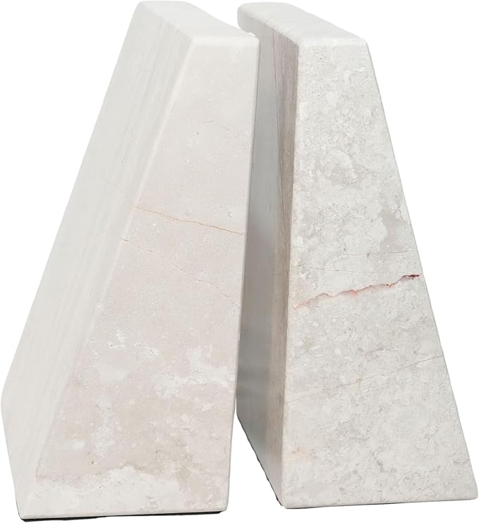 Natural Marble Bookends for Shelves,Office bookends for Heavy Books. Unique Brown Book Ends, Set of 2,Heavy Duty (Grayish-White)
