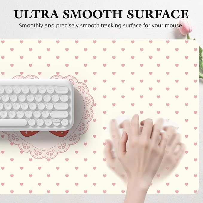 Strawberry Love Heart Leather Desk Mat Extended Gaming Mouse Pad | Non-slip Large Writing Pad Laptop Blotter Computer Keyboard Mat | Cute Desk Protector for Home Office 31.5" x 15.7"