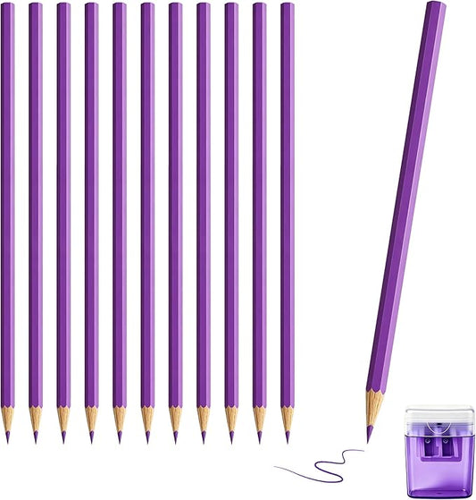 12 Piece Purple Colored Pencils Set with Sharpener, Pre-Sharpened Professional Wooden Art Pencils for Artists Drawing and Sketching, Premium Colored Tone Supplies Delivering Detailed Painting(Purple)