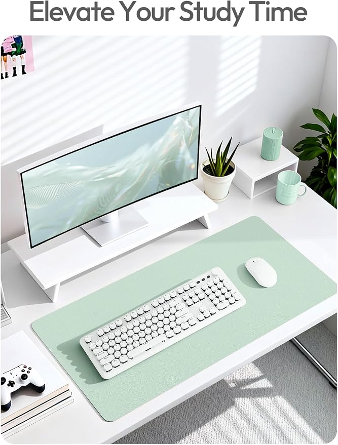 YSAGi Leather Desk Protector, Office Mat, Large Mouse Mat, Non-Slip PU Leather Blotter, Laptop Pad, Waterproof Writing Pad for Office and Home (Pale Green, 31.5" x 15.8")