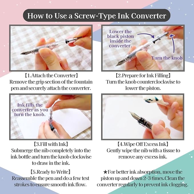 Fountain Pen Set CON-40 Converter & Kakuno Fine Nib with Black Ink Cartridge & Sticky Notes – Refillable Ink System, For Beginners, Calligraphy (Blue FKA-1SR-KPL-F)