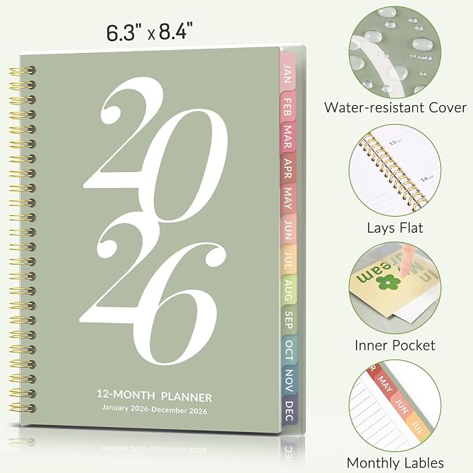 2026 Planner Weekly and Monthly, Jan - Dec 2026, 6.3" x 8.4”, Small Agenda Planner for Women, Aesthetic Calendar Planner with Spiral Bound, Month Tab, Flexible Cover for School, Office (A5, Purple)