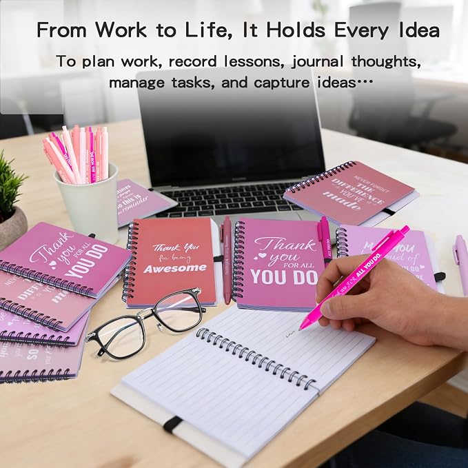 50 Sets/100 Pcs Employee Appreciation Gifts Bulk – Inspirational Notebooks with Motivational Pens, Small Notepads for Coworkers, Office Staff, Team, Volunteer, Nurse, Teachers, Housekeeping (Pink)