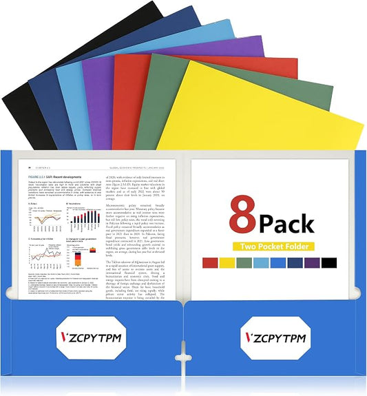 8 Packs Pocket File Folders,Assorted Color Two Pockets File Folder | Fit Letter Size 8.5x11Inches Document,File Folders for Office,School and Home,Organizer