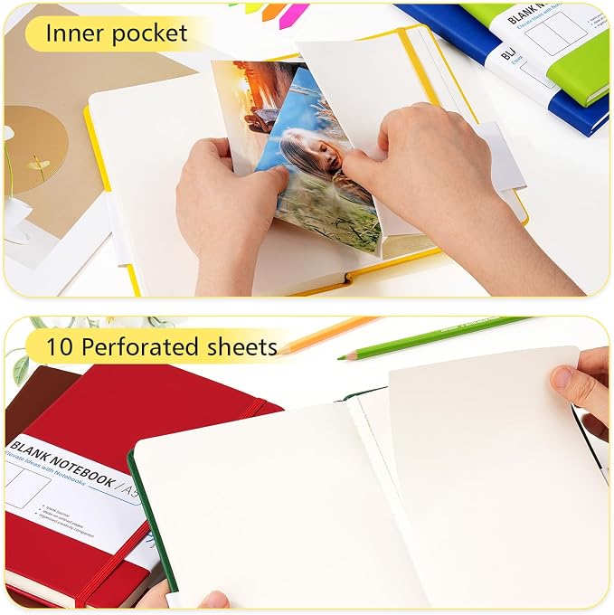 Dynta Blank Journal,10 Packs A5 Unlined Journaling Notebooks 200 Pages/100 Sheets,8.4'' x 5.8 '',10 Colors Hardcover Notebook for Work, School, Note Taking,Sketching or Gifts