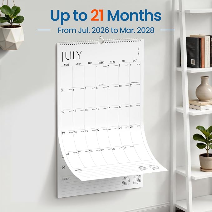 SUNEE 2026-2027 Wall Calendar Extra Large 17"x27", 21 Month July Calendar (Ends March 2028),Vertical Monthly for Wall, White Minimalism