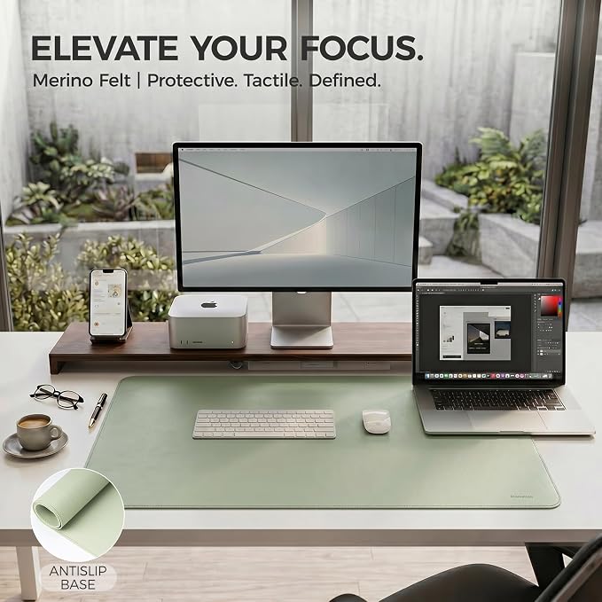 Large Desk Pad Non-Slip Desk Mat Protector for Keyboard Mouse Waterproof Vegan Leather Surface Faux Leather Laptop Mat Smooth Mouse Pad Premium Gift Tube Matcha Green 31.5" x 15.7"