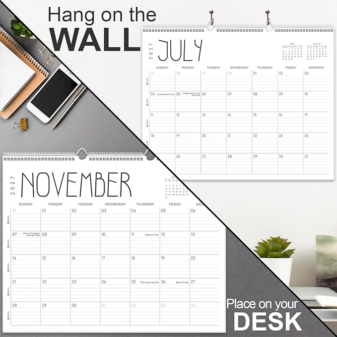 GuassLee Large Wall Calendar 2026-2028, 24-Month 22" x 17" Wall Calendar from Jun. 2026 to May. 2028, Large Desktop Hanging Monthly Planner with Thick Paper, Ruled Blocks for Home School Office