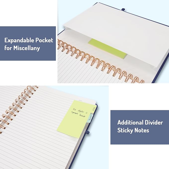 Forvencer A4 Lined Spiral Journal Notebook with 300 Numbered Pages, 11" X 8.5" College Ruled Thick Journals for Writing with 100GSM Paper, Hardcover Notebooks with Contents for Work, School, Navy