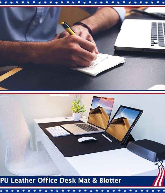 24 X 48 Inch Desk Blotter Pad on Top of Desks Waterproof PU Leather Mouse Pad Desk Writing Mat For Home Office Large Laptop Computer Gaming Under Keyboard Pad Desk Accessories for Women Men Kids Black