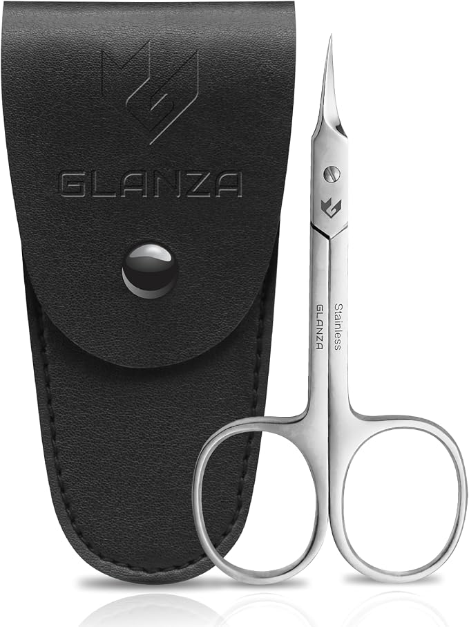 Precision Cuticle Scissors Extra Fine Curved & Pointed Super Sharp small Blades, German Quality Stainless Steel with Leather Case, Nail Care Manicure, Pedicure, Eyebrow, Eyelash & Mustache Scissors