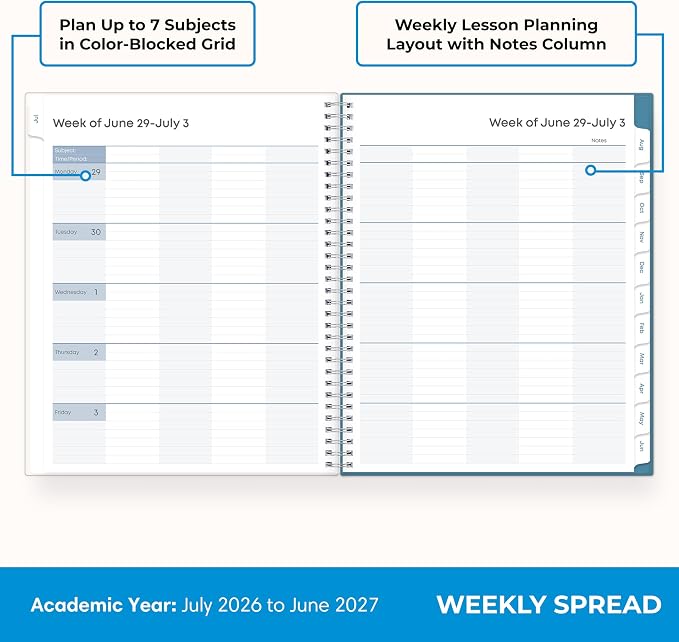Blue Sky 2026-2027 Weekly & Monthly Academic Planner, 8.5"x11" Ditsy Dapple | July 2026 - June 2027, Clear Pocket Cover, Wirebound, Laminated Tabs, Storage Pocket, Academic Year