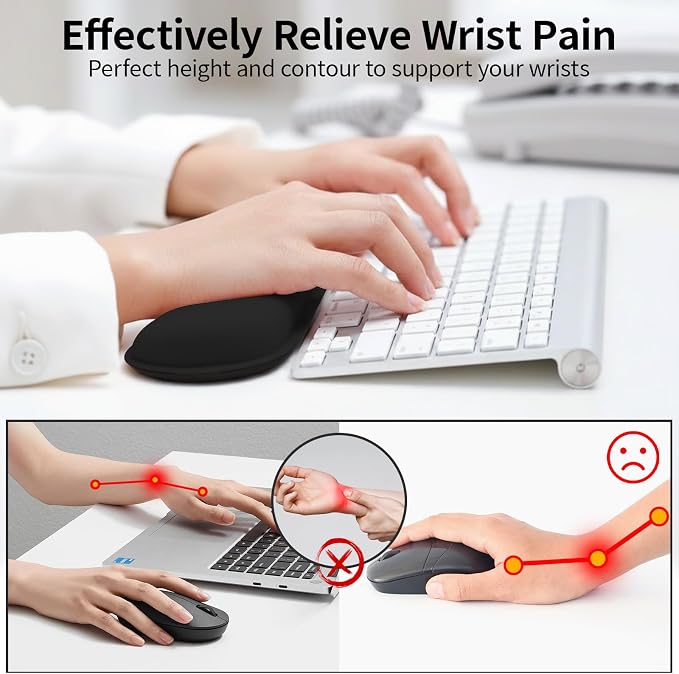 Bloss 2 Black Wrist Rest for Mouse & Keyboard, Ergonomic Wrist Support | Soft Memory Foam, Rubber Non-Slip, Wrist Rest for Mouse, Breathable, 1.2" Thick