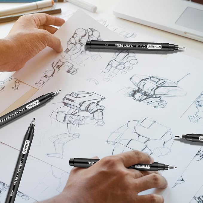 GETHPEN Calligraphy Brush Pen Set,10 Sizes Black Archival Ink Markers | Calligraphy Pens for Beginners, Black Archival Ink, 10 Sizes Calligraphy Markers, Writing, Drawing, Sketching, Scrapbooking